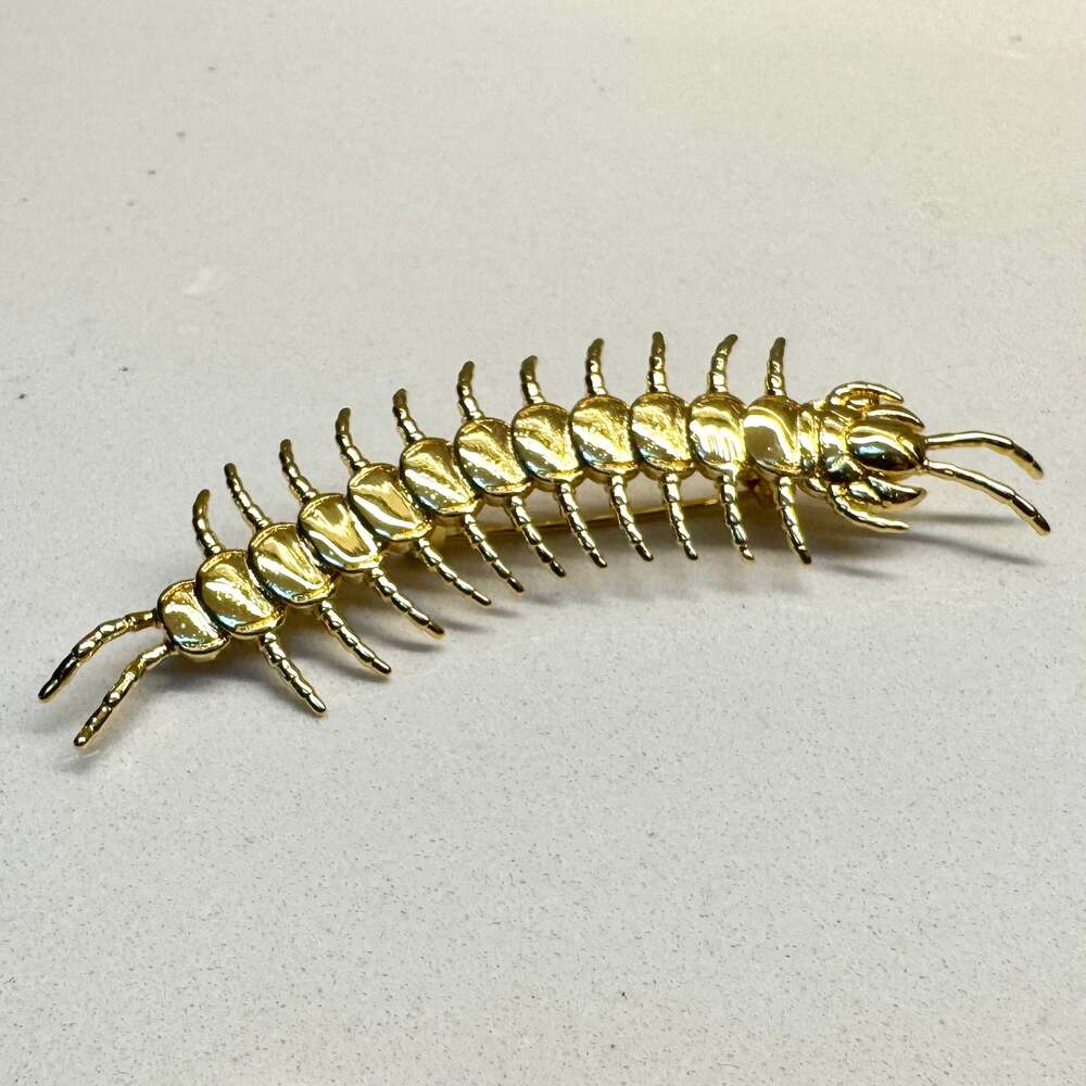 Gold Tone Centipede Insect Brooch Pin Gothic Whimsigoth Statement Jewelry NWOT